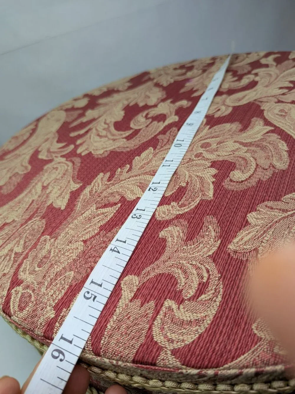 Vintage Red Fabric Covered Round Hat Box Padded Damask Lid Striped Storage 16